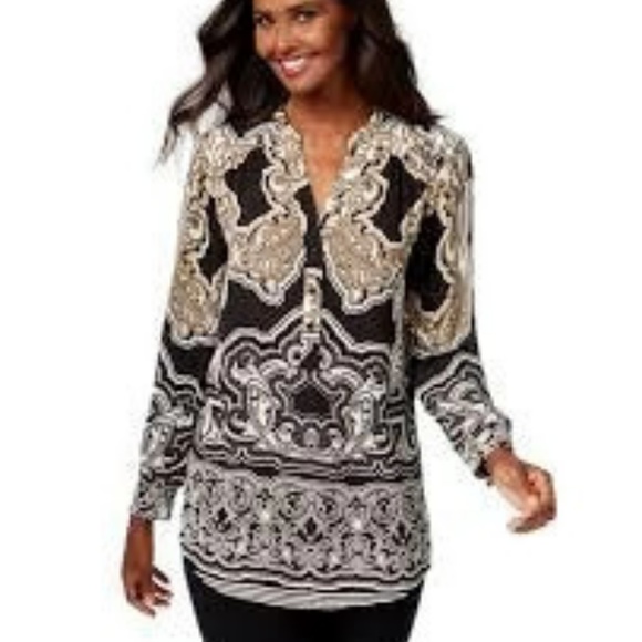 INC Black‎ Geometric Printed Tunic Top Size 4 - Picture 1 of 7